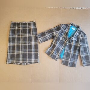 Vintage Brown Plaid Skirt and Blazer Set